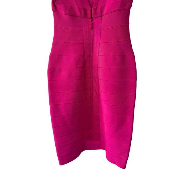 Hervé Léger Fuchsia Bandage Dress XS Deep V Bodycon Mini Clubwear Cocktail - Picture 6 of 14